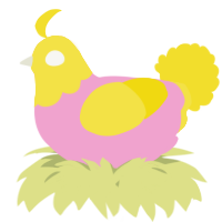 A pink and yellow chicken with a head pattern