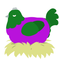 A amethyst and leaf chicken with a head pattern