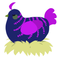 A navy and amethyst chicken with a half-bar pattern