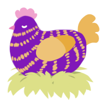 A violet and honey chicken with a bar pattern