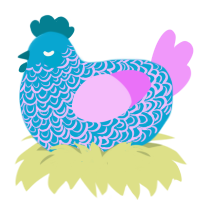 A cerulean and lavender chicken with a double-lace pattern