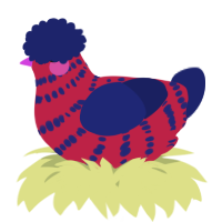 A crimson and navy chicken with a bar pattern