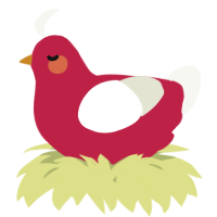 A crimson and white chicken