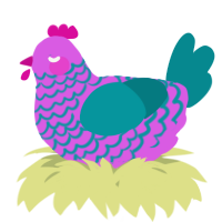 A orchid and teal chicken with a lace pattern