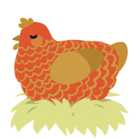 A vermilion and gold chicken with a lace pattern