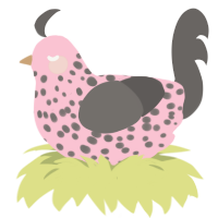 Mourvedre, a rose and grey chicken with a speckle pattern