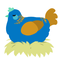 A sapphire and ochre chicken with a neck-band pattern