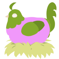 A lavender and chartreuse chicken with a head pattern