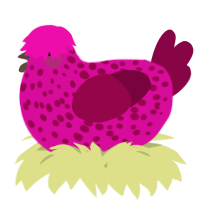 A fuchsia and maroon chicken with a speckle pattern