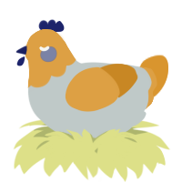 A silver and orange chicken with a head pattern