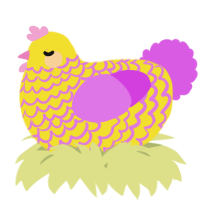 A yellow and orchid chicken with a lace pattern