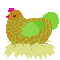 A ochre and grass chicken with a lace pattern