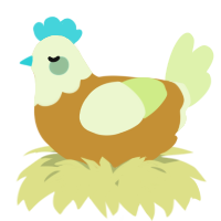 A gold and apple chicken with a head pattern