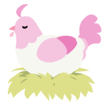 A white and pink chicken with a head pattern