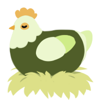 A olive and apple chicken with a head pattern