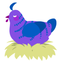 A blurple and ultramarine chicken with a half-bar pattern