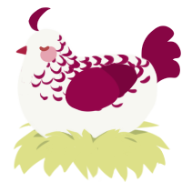 Peppermint, a white and maroon chicken with a half-lace pattern