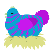 A cerulean and amethyst chicken with a bar pattern