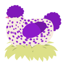 A cream and violet chicken with a speckle pattern