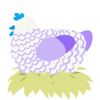 A white and lilac chicken with a lace pattern