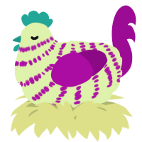 A apple and plum chicken with a bar pattern