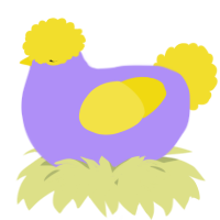 A lilac and yellow chicken