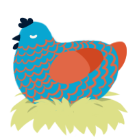 Blue Cheese, a cerulean and vermilion chicken with a lace pattern