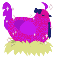 Bawkley, a fuchsia and amethyst chicken with a double-lace pattern