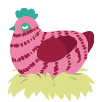 A orchid and maroon chicken with a bar pattern
