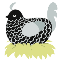 A black and silver chicken with a lace pattern