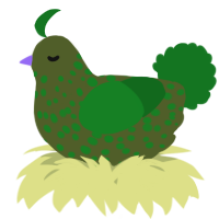 A olive and leaf chicken with a speckle pattern