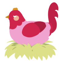 A pink and crimson chicken with a head pattern