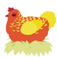 A vermilion and yellow chicken with a half-lace pattern