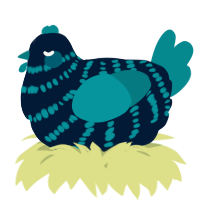 A tumblr and teal chicken with a bar pattern
