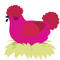 A fuchsia and crimson chicken with a lace pattern