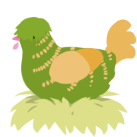 A chartreuse and honey chicken with a half-bar pattern
