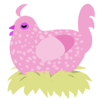 Fork, a pink chicken with a speckle pattern