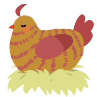 A gold and red chicken with a bar pattern