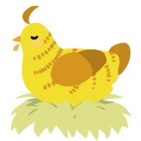 A yellow and ochre chicken with a half-bar pattern