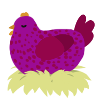 A plum and maroon chicken with a speckle pattern