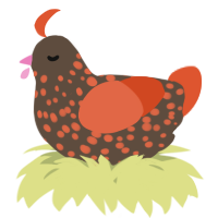 A bark and vermilion chicken with a speckle pattern