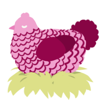 A pink and maroon chicken with a lace pattern