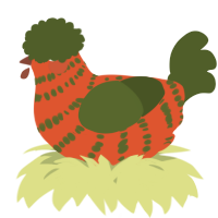 A vermilion and olive chicken with a bar pattern