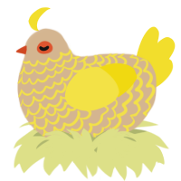 A beige and yellow chicken with a lace pattern