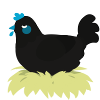 A sable and black chicken with a head pattern