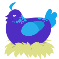 A indigo and sky chicken with a neck-speckle pattern