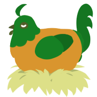 A orange and leaf chicken with a head pattern