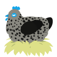 A ash and black chicken with a speckle pattern