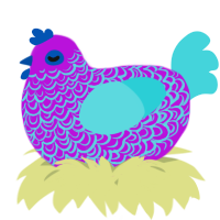 A amethyst and aqua chicken with a double-lace pattern