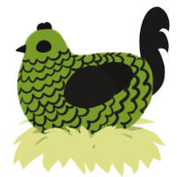 A chartreuse and sable chicken with a lace pattern